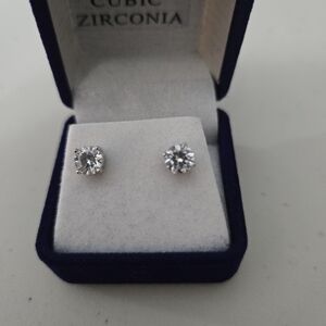 Elegant Silver Cubic Zirconia Stud Earrings